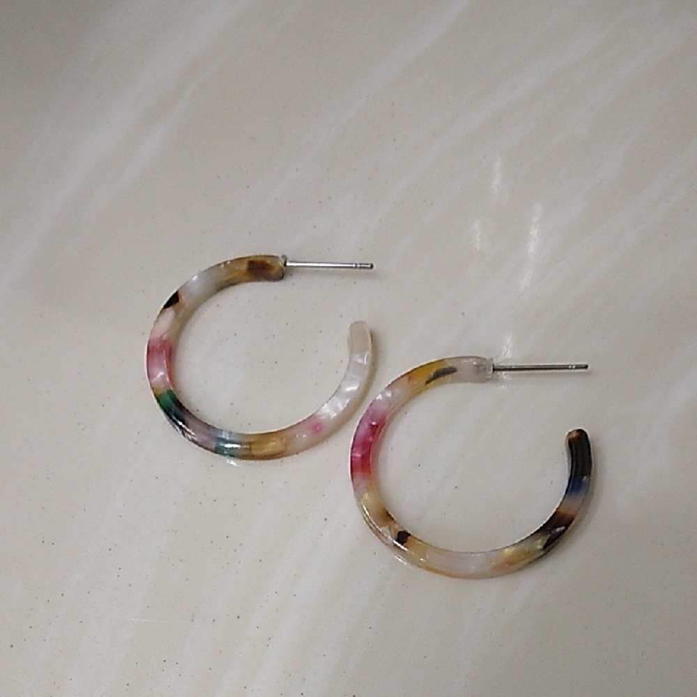 Small Rainbow Tortoise Shell Acrylic Hoop Earrings
